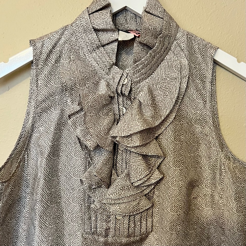 J. Crew Silver and White Patterned Blouse